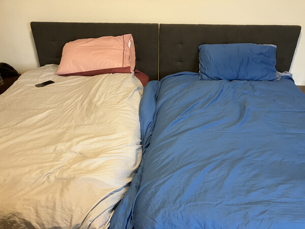 Beds and pillows in the large bedroom